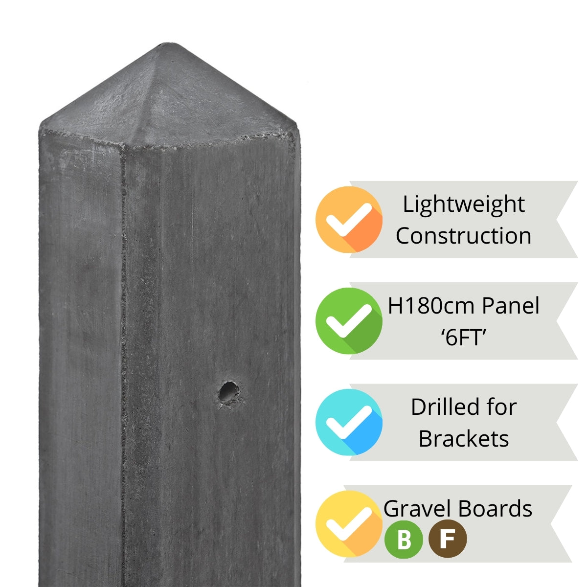 Lightweight Extendable Posts Amstel Fence Post Range - 10x10x280cm Charcoal – Concrete Posts UK