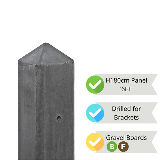 Sheil Concrete Fence Post Range 8.5x8.5x277cm Charcoal