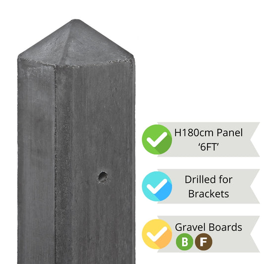 Jessel Concrete Fence Post Range - 10x10x280cm Charcoal