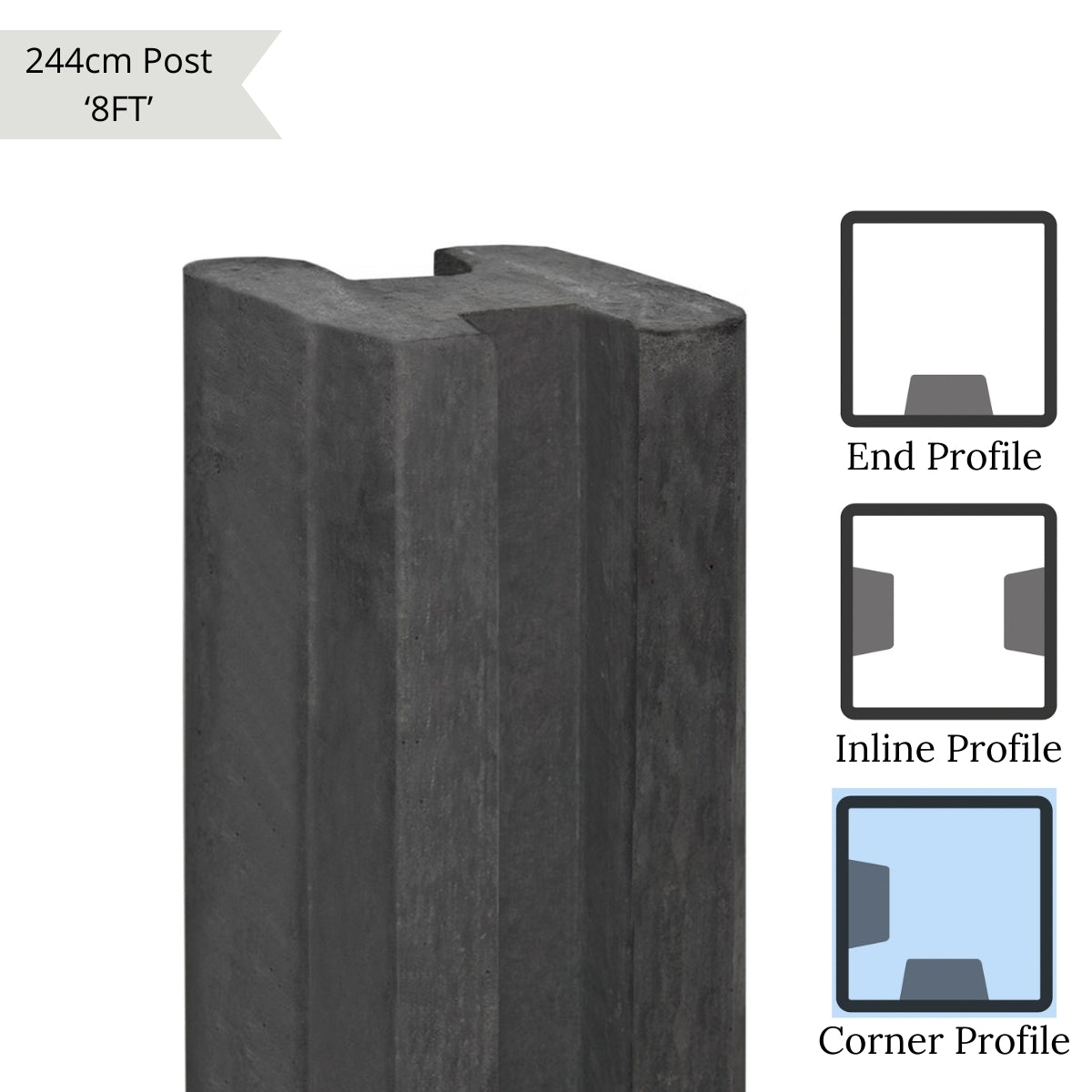 Reest Slotted Fence Post Range - 11.5x11.5cm - Charcoal