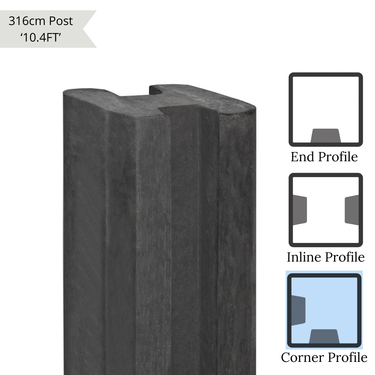 Reest Slotted Fence Post Range - 11.5x11.5cm - Charcoal